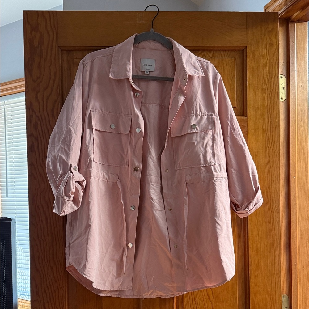 Love Tree Pink Utility Jacket with Front Patch Pockets